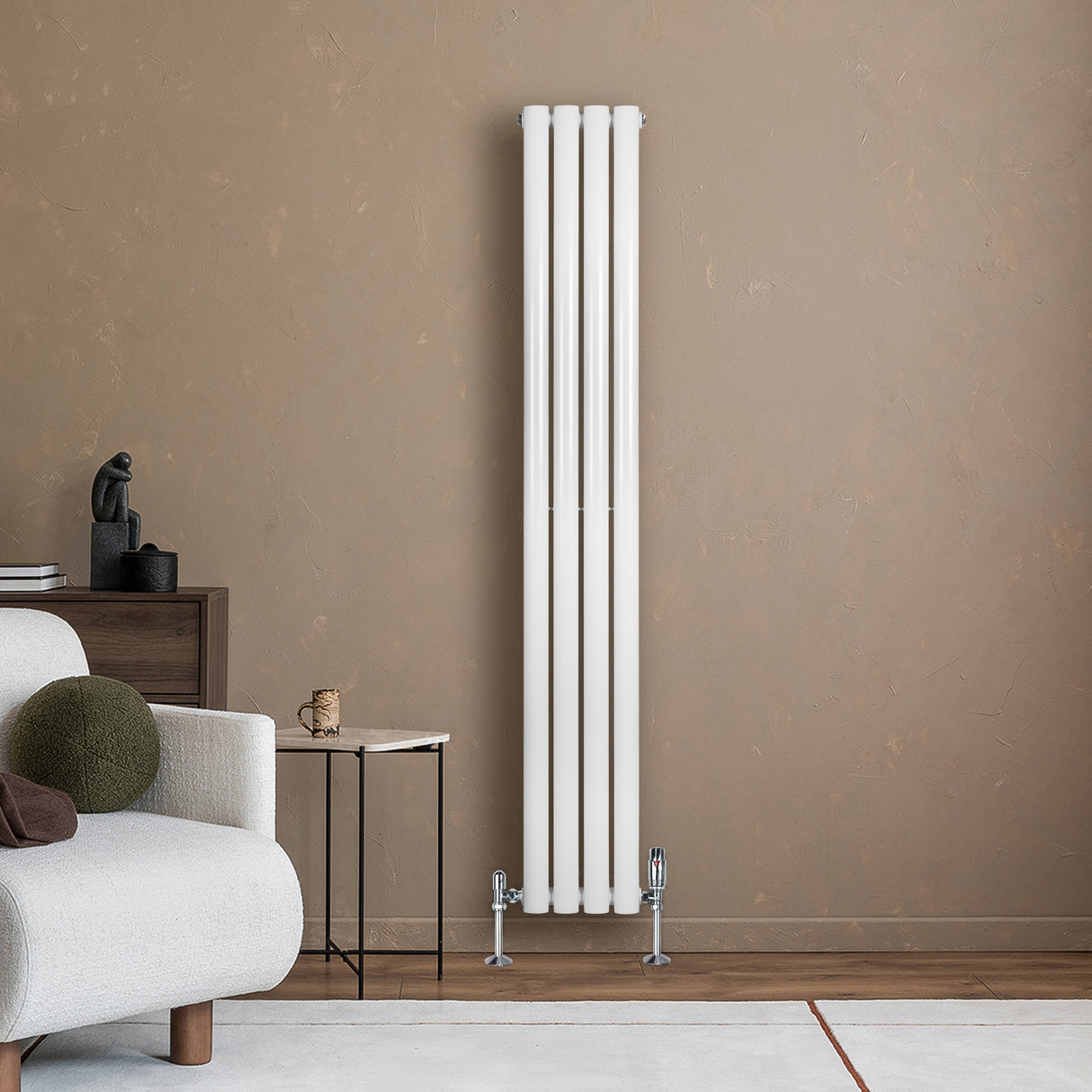 Radiateur à Colonnes Ovales & Vannes, 1 Panneau - 1600 x 240 mm - Blanc