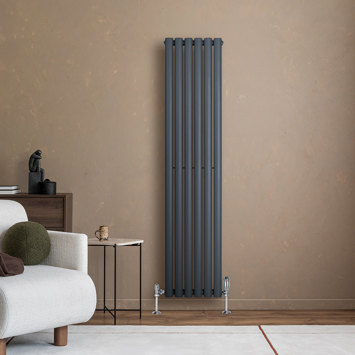 Radiateur à Colonnes Ovales & Vannes, 1 Panneau - 1600 x 360 mm - Gris Anthracite