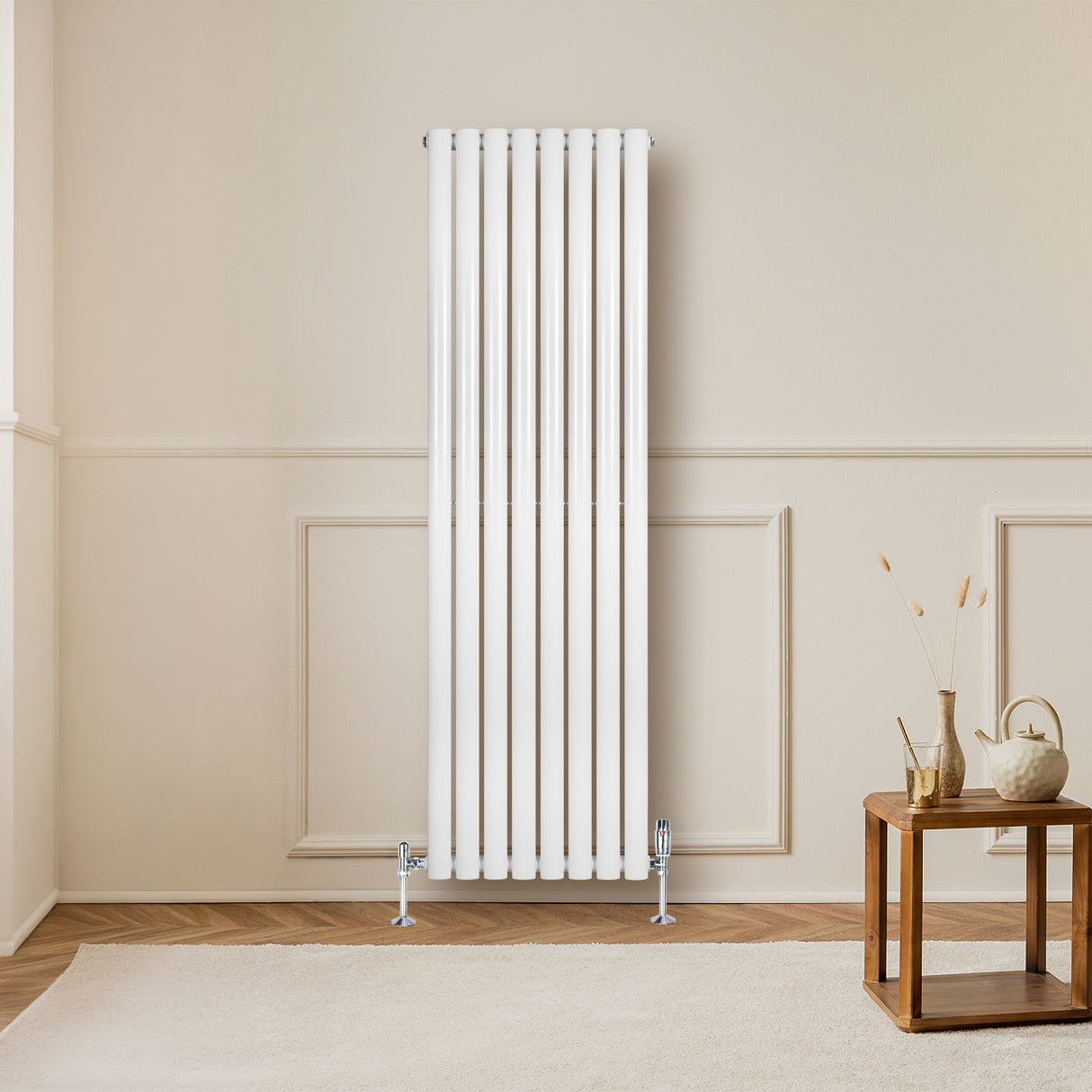 Radiateur à Colonnes Ovales & Vannes, 1 Panneau - 1600 x 480 mm - Blanc