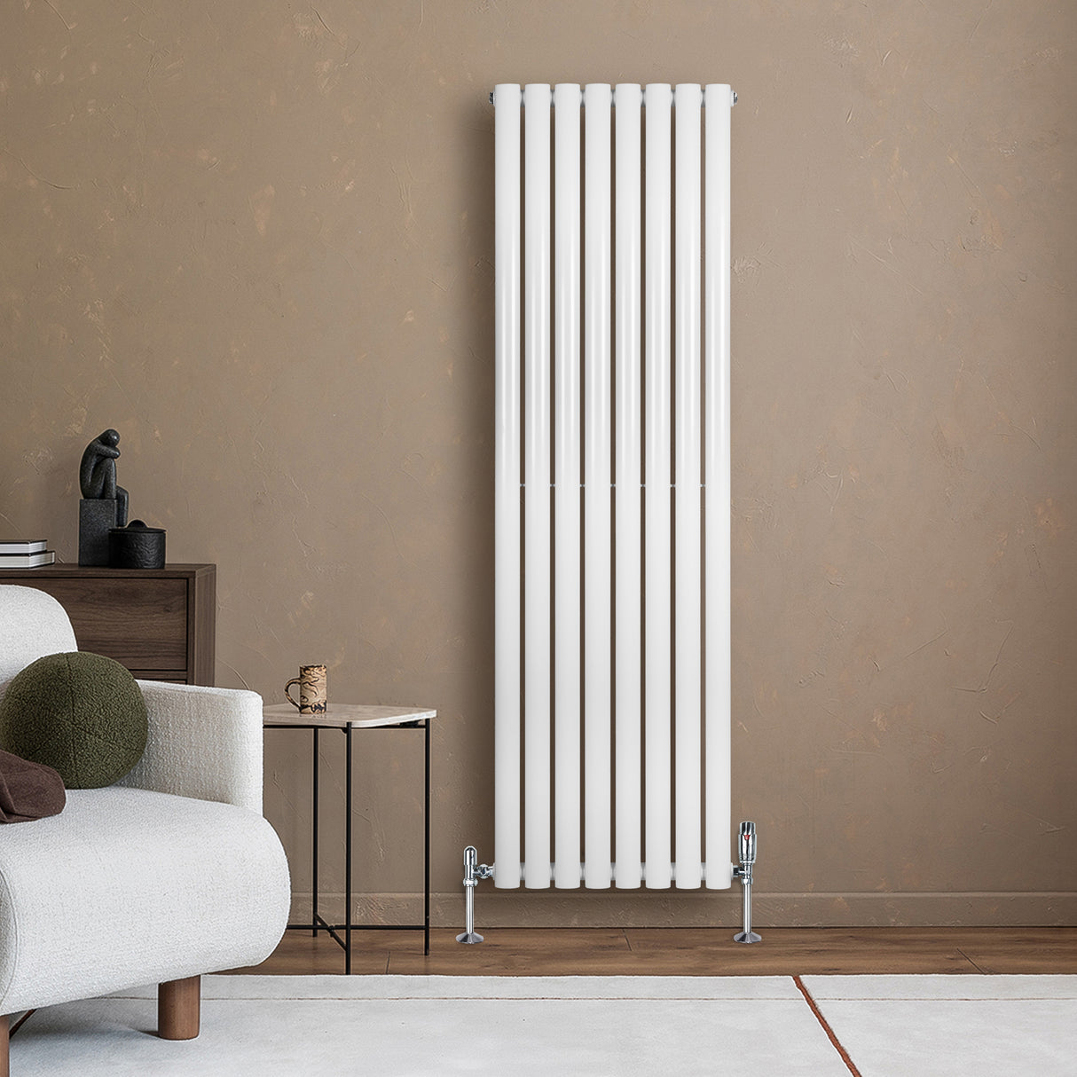 Radiateur à Colonnes Ovales & Vannes, 1 Panneau - 1600 x 480 mm - Blanc