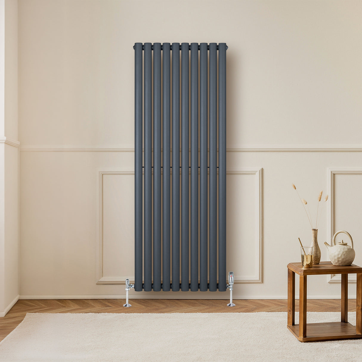 Radiateur à Colonnes Ovales & Vannes, 1 Panneau - 1600 x 600 mm - Gris Anthracite