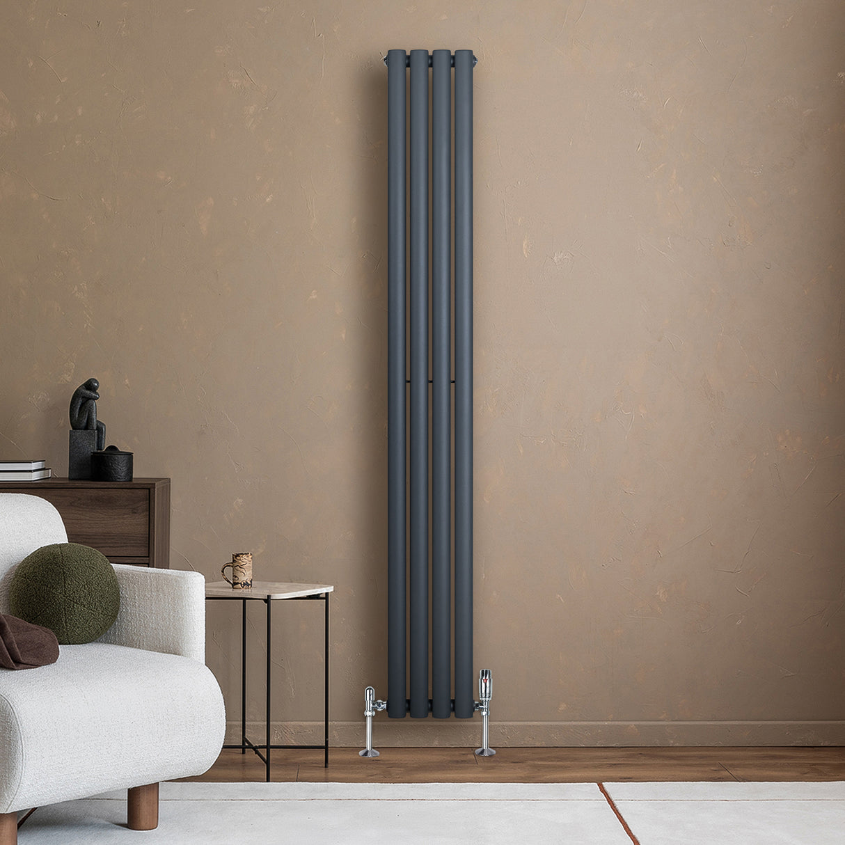 Radiateur à Colonnes Ovales & Vannes, 1 Panneau - 1800 x 240 mm - Gris Anthracite
