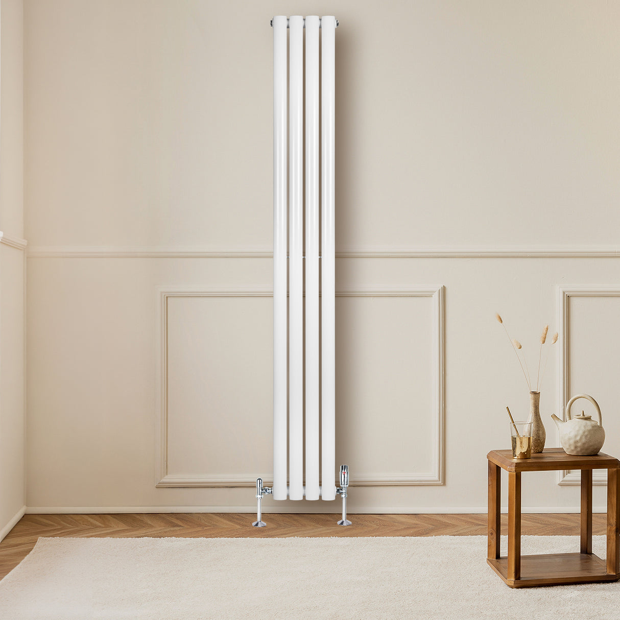Radiateur à Colonnes Ovales & Vannes, 1 Panneau - 1800 x 240 mm - Blanc