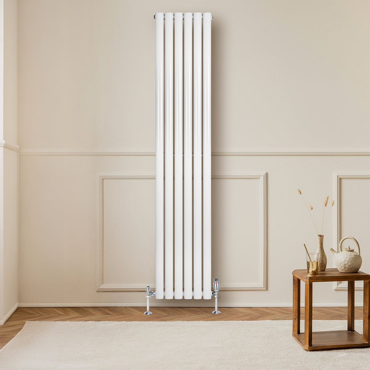 Radiateur à Colonnes Ovales & Vannes, 1 Panneau - 1800 x 360 mm - Blanc