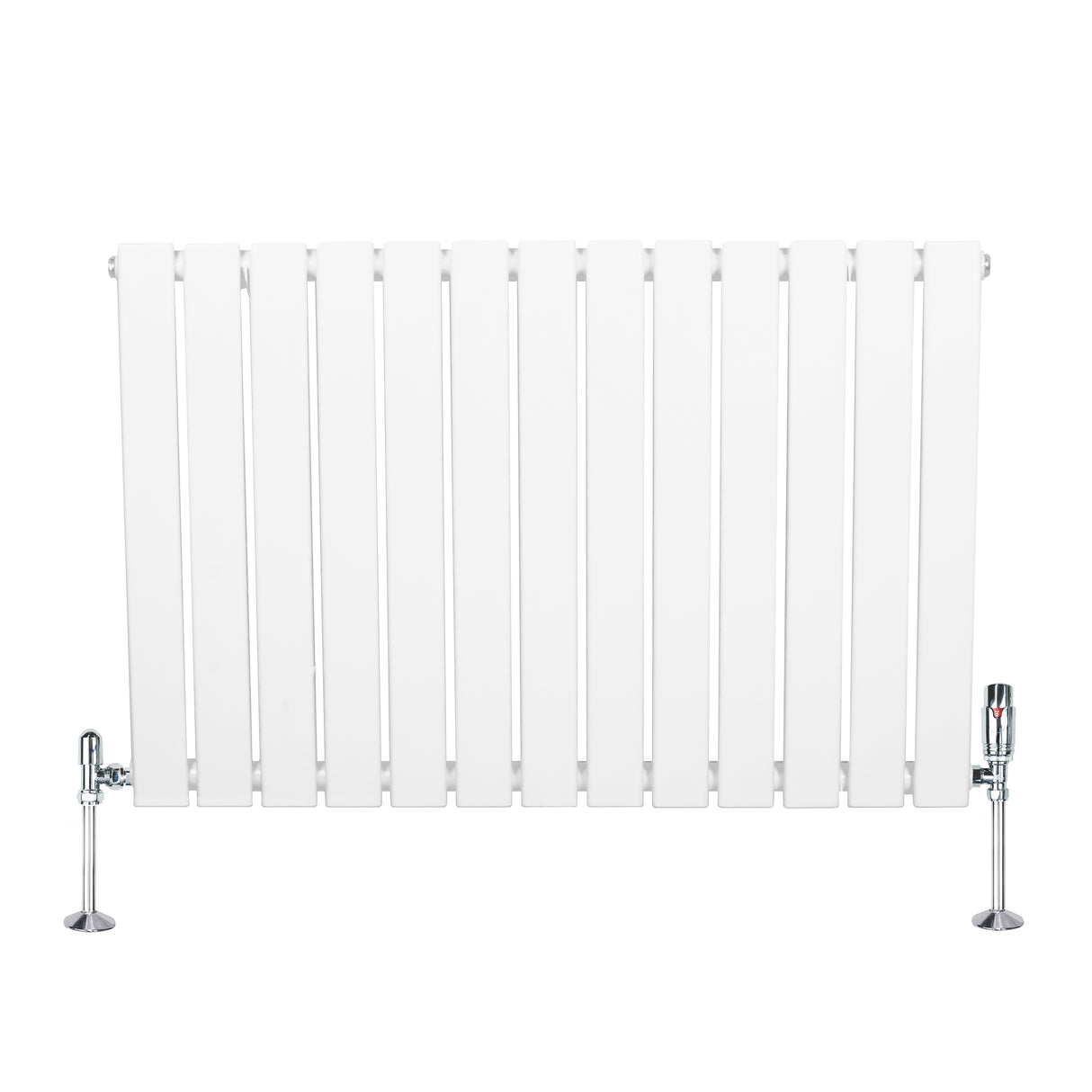 Radiateur plat à 1 panneau blanc, dimensions 600 x 910 mm, avec vannes chromées, design moderne et lignes épurées