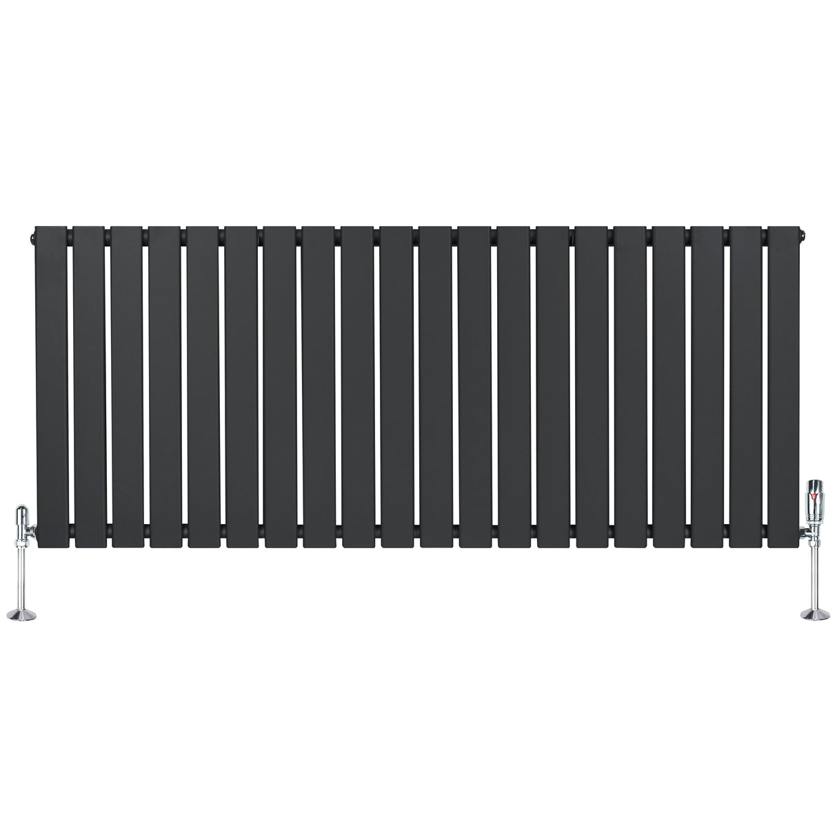 Radiateur plat à 1 panneau gris anthracite, dimensions 600 x 1400 mm, avec vannes élégantes et surface lisse et moderne