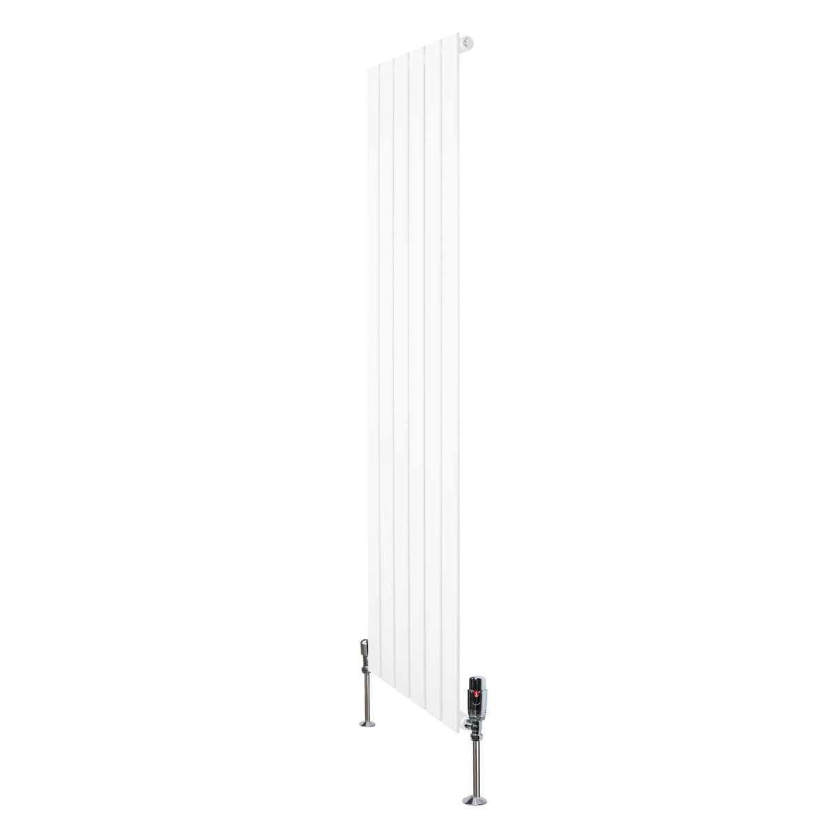 Radiateur plat blanc à un panneau, dimensions 1600 x 420 mm, avec vannes modernes et surface lisse, design épuré et élégant