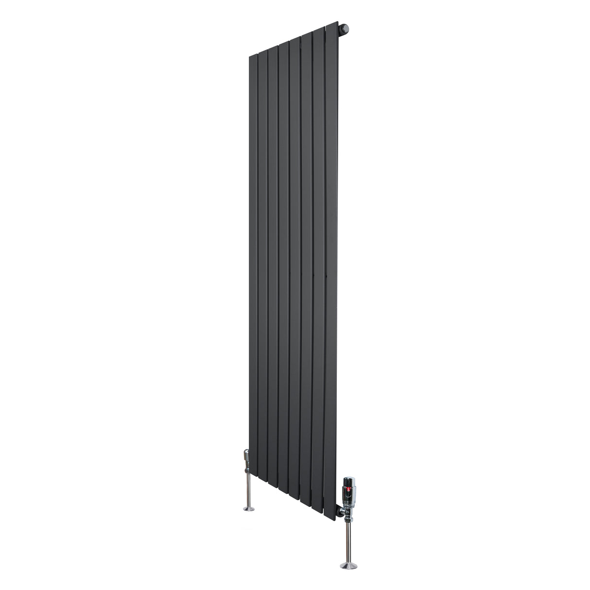 Radiateur plat gris anthracite à 1 panneau, dimensions 1600 x 560 mm, design moderne avec texture lisse et vannes élégantes