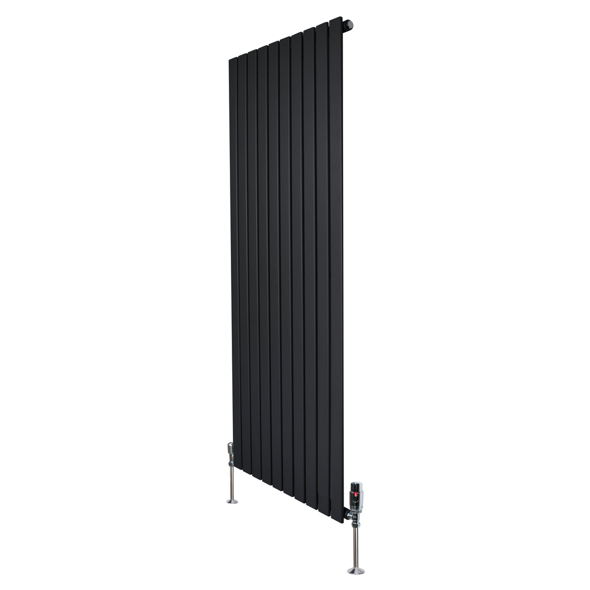Radiateur plat noir à un panneau, dimensions 1600 x 700 mm, avec vannes élégantes et finition lisse, idéal pour un intérieur moderne