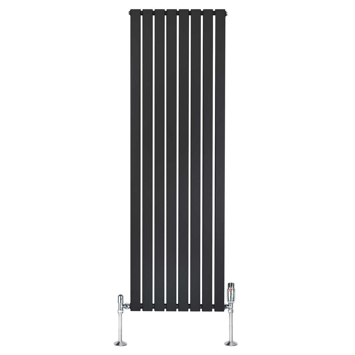 Radiateur plat noir à 1 panneau, dimensions 1800 x 560 mm, avec vannes modernes et finition lisse, idéal pour un intérieur élégant