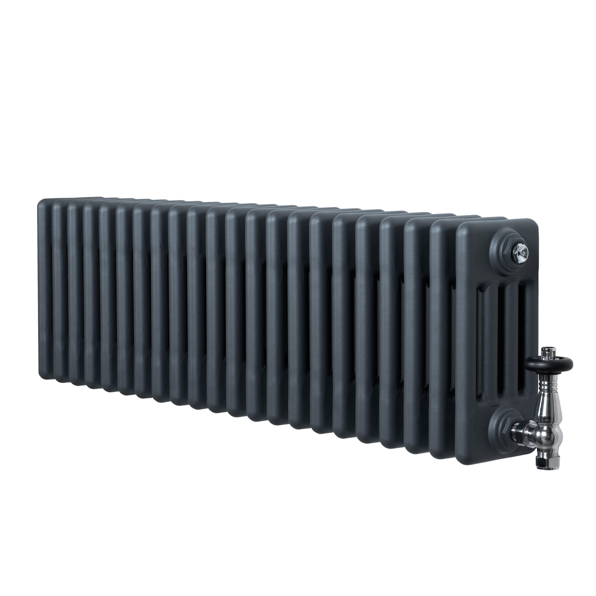 Radiateur Traditionnel à 4 Colonnes & Vannes - 300 x 1010 mm - Gris Anthracite