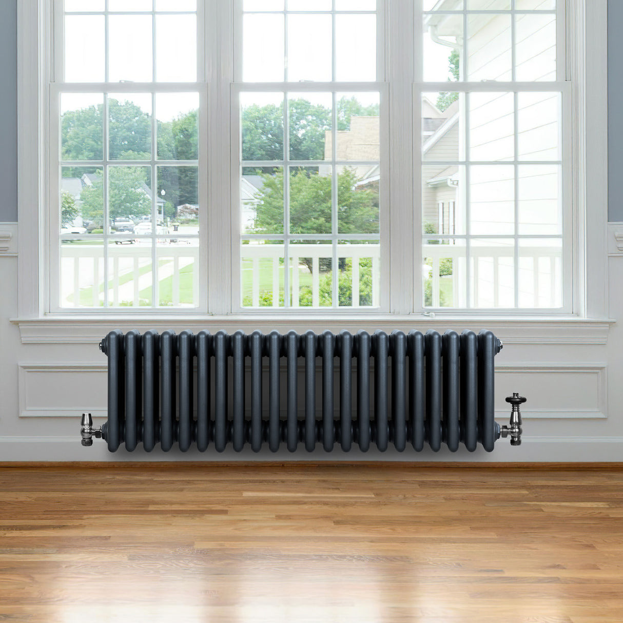 Radiateur Traditionnel à 4 Colonnes & Vannes - 300 x 1010 mm - Gris Anthracite