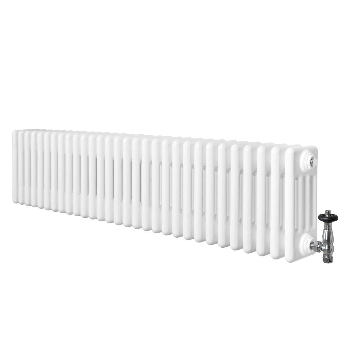 Radiateur Traditionnel à 4 Colonnes & Vannes - 300 x 1370 mm - Blanc