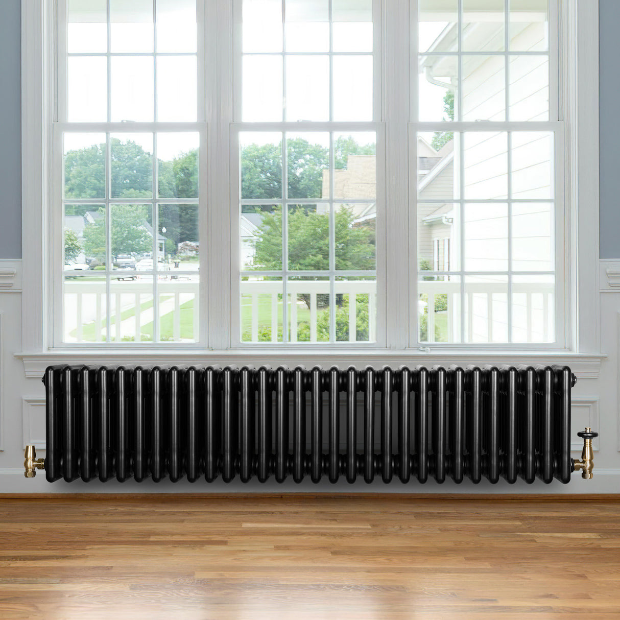 Radiateur Traditionnel à 4 Colonnes & Vannes - 300 x 1370 mm - Noir