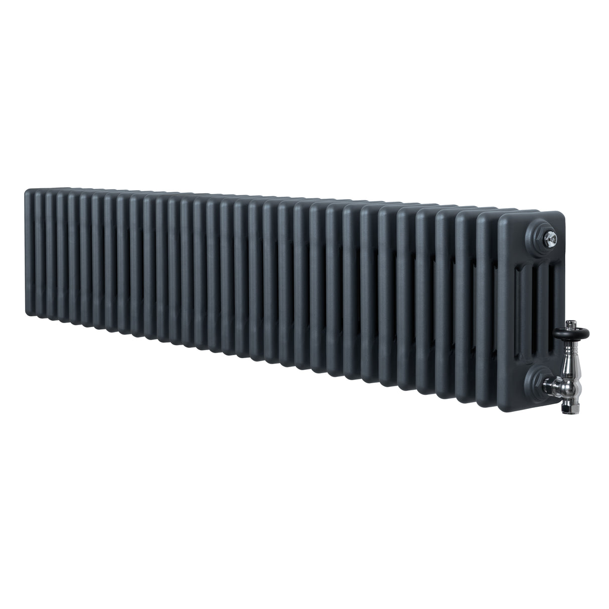 Radiateur Traditionnel à 4 Colonnes & Vannes - 300 x 1505 mm - Gris Anthracite