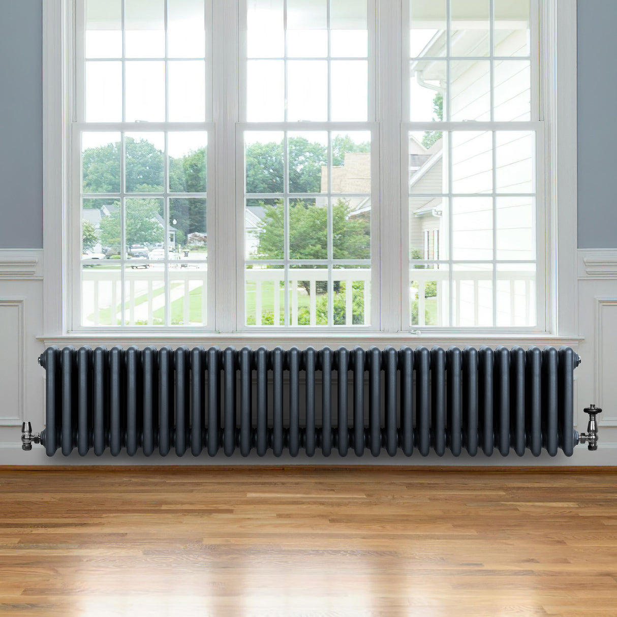 Radiateur Traditionnel à 4 Colonnes & Vannes - 300 x 1505 mm - Gris Anthracite
