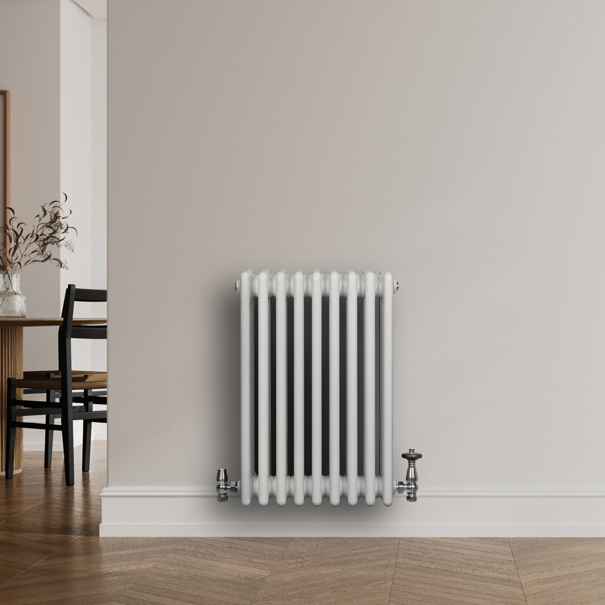 Radiateur Traditionnel à 4 Colonnes & Vannes - 600 x 425 mm - Blanc