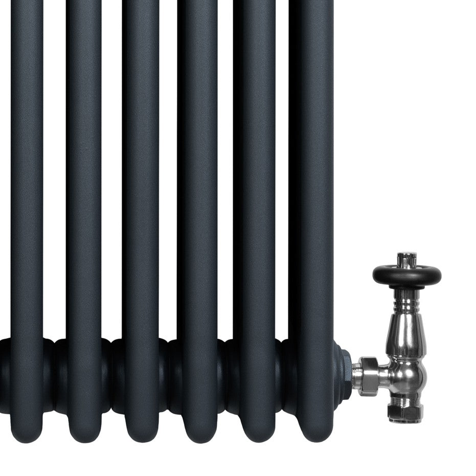 Radiateur Traditionnel à 4 Colonnes & Vannes - 600 x 605 mm - Gris Anthracite