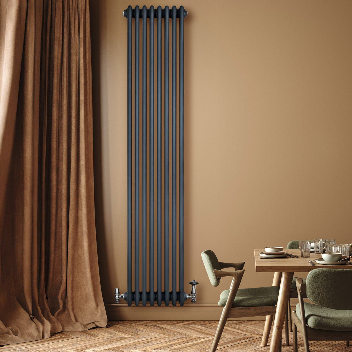 Radiateur Traditionnel à 4 Colonnes & Vannes - 1800 x 380 mm - Gris Anthracite