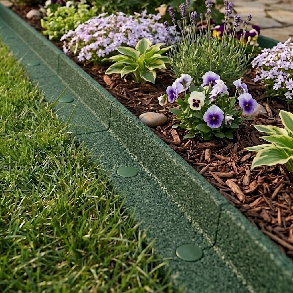 Lot de 22 Bordures de Jardin Flexibles en Caoutchouc 1,2 m & Maillet - Vert
