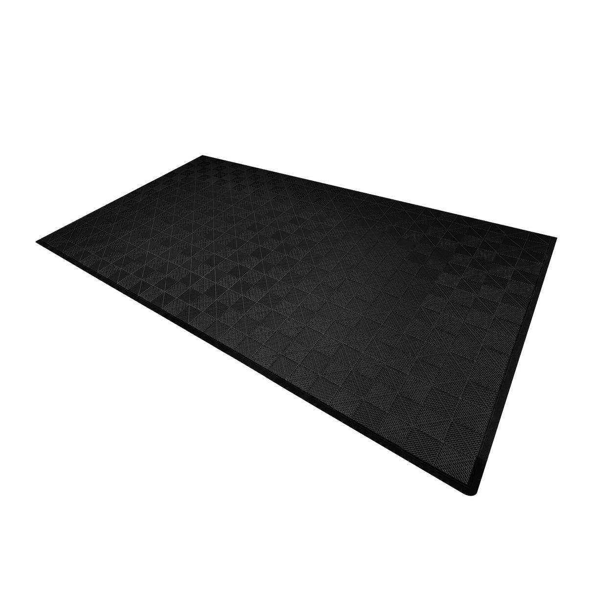 Carrelage de sol ventilé noir pour garage, texture en relief avec motif en losanges, bordure lisse et finition durable