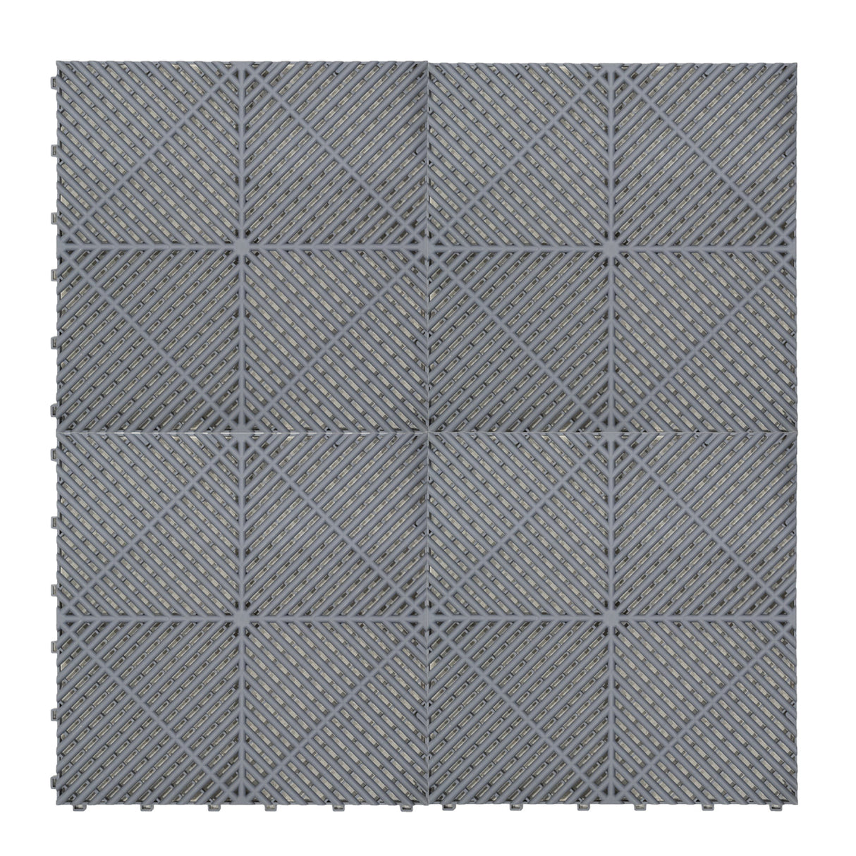 Carrelage de sol ventilé gris pour garage, présentant un motif en damier avec texture en relief et bordures intégrées