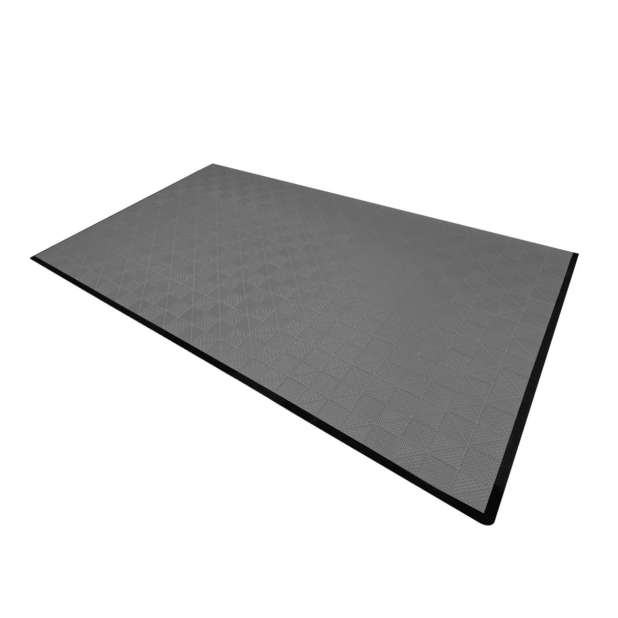 Carrelage de sol ventilé pour garage, gris, avec bordure noire, texture en relief et motif géométrique élégant, idéal pour un usage pratique