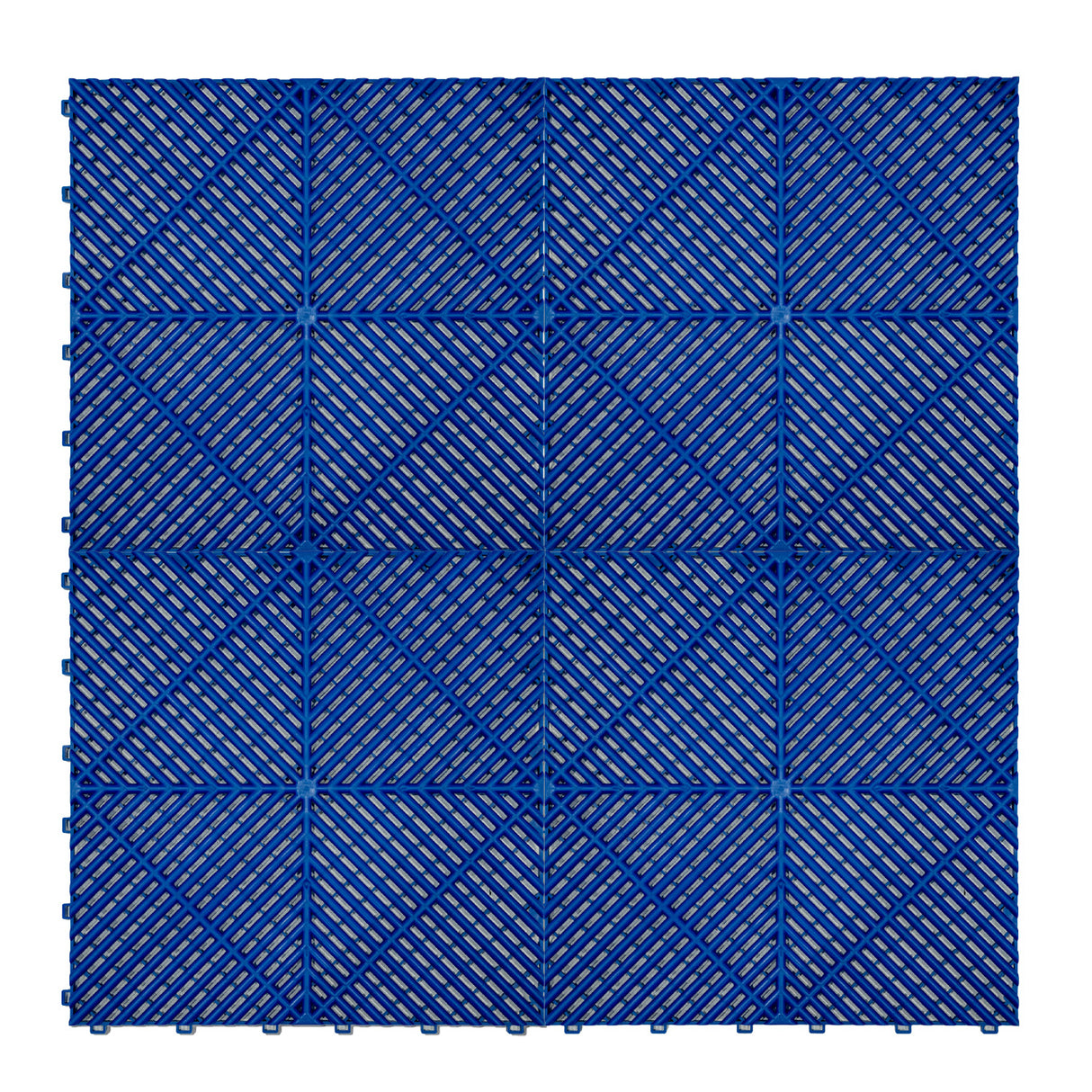 Carrelage de sol ventilé bleu pour garage, avec une texture en relief et des bordures, idéal pour un drainage efficace et une durabilité accrue
