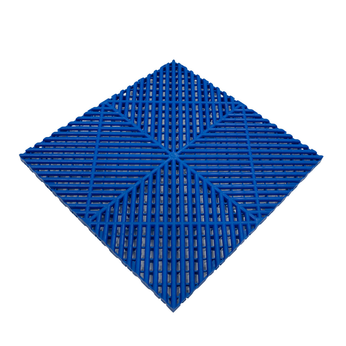 Carrelage de sol ventilé bleu pour garage, en plastique, avec une texture en relief et des motifs en croix pour une meilleure adhérence