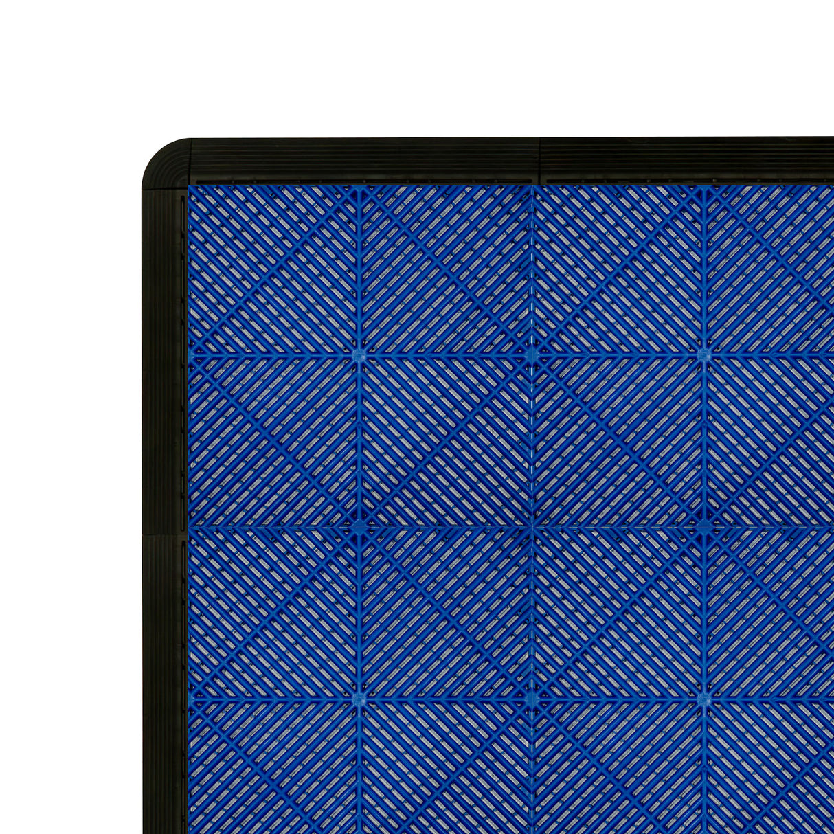 Carrelage de sol ventilé pour garage, couleur bleue avec texture en relief et bordure noire, idéal pour une surface durable et esthétique