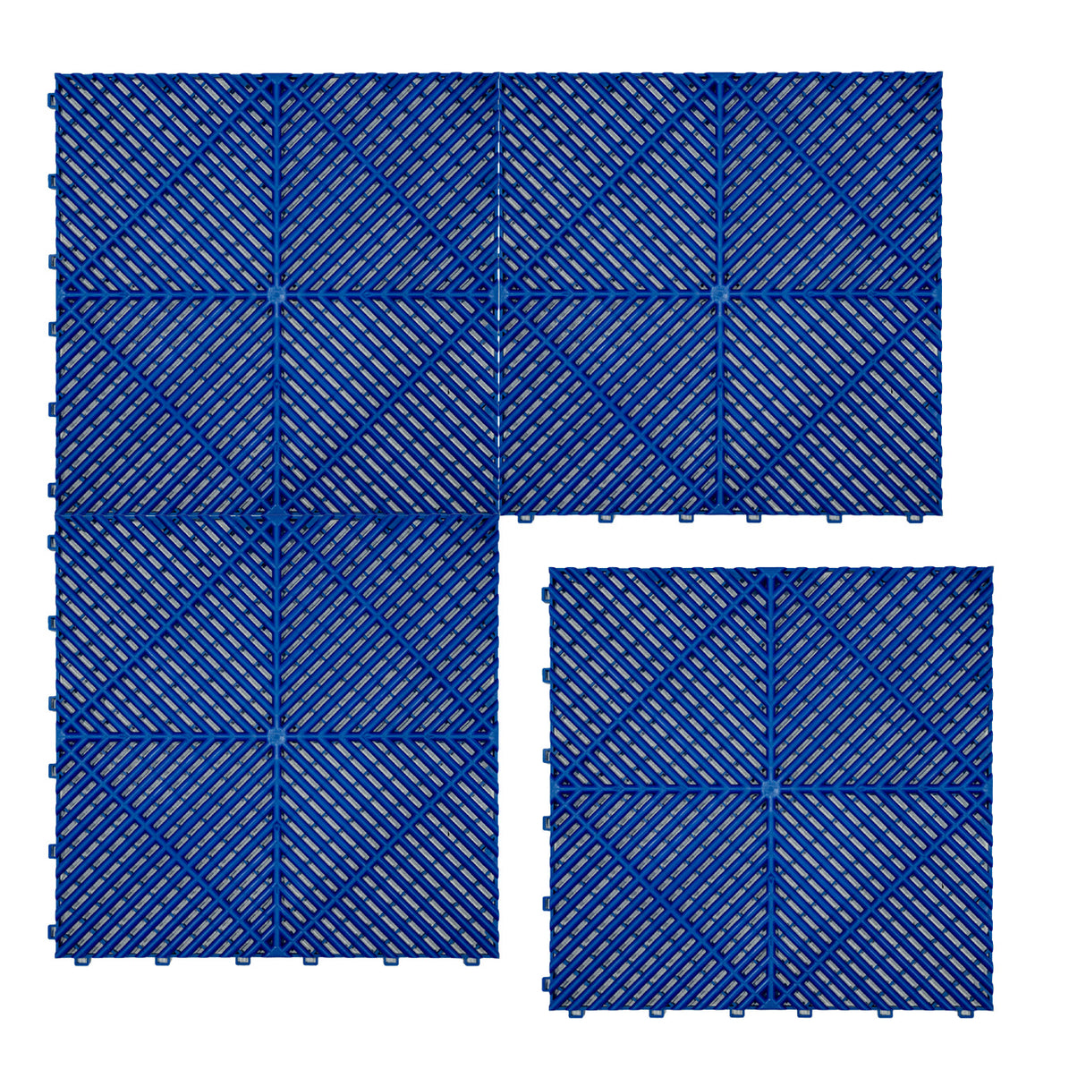 Carrelage de sol ventilé pour garage en bleu, avec une texture en relief et des bordures, idéal pour une surface durable et esthétique