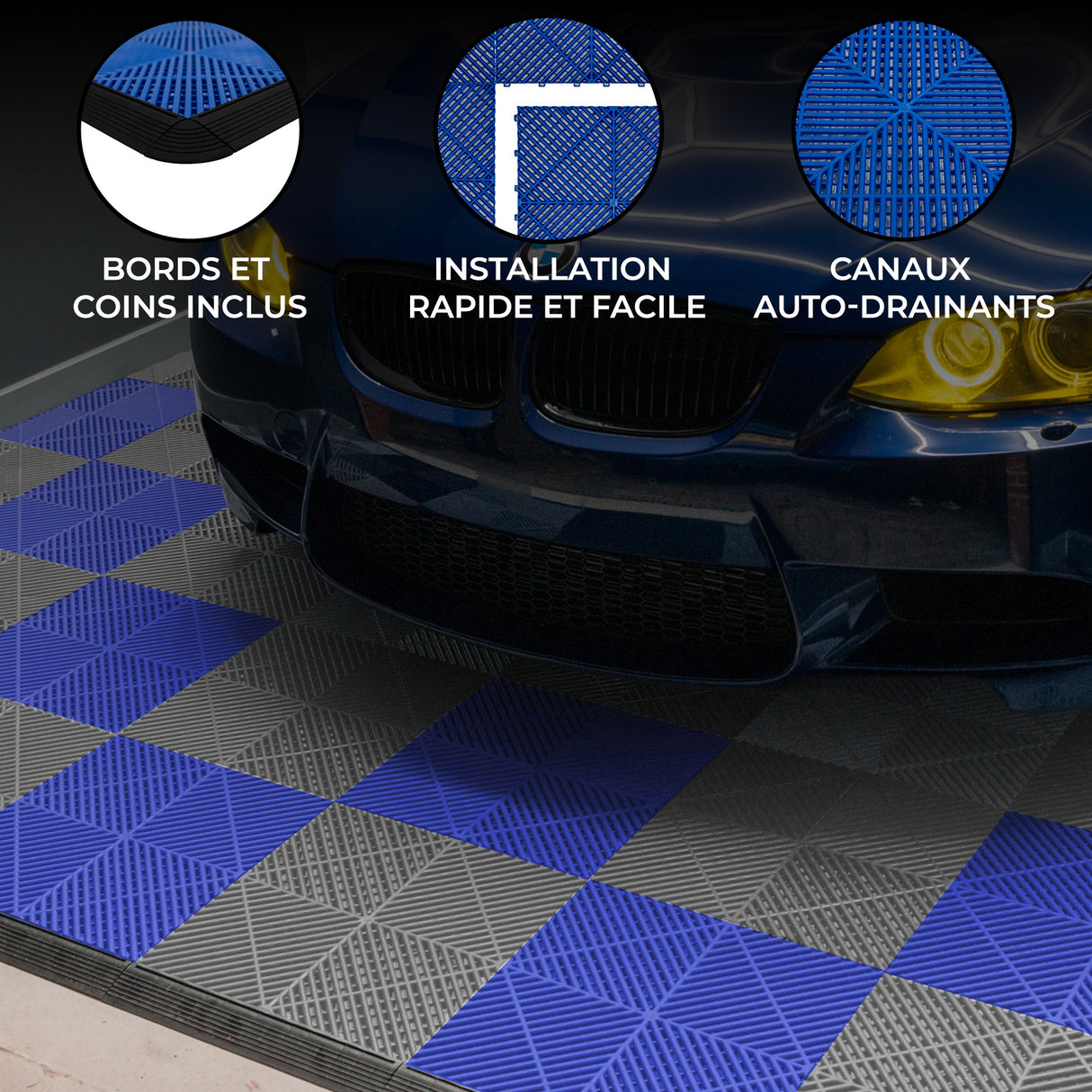 Carrelage de sol ventilé pour garage, 60 x 60 cm, en bleu et gris, avec texture antidérapante et bordures incluses