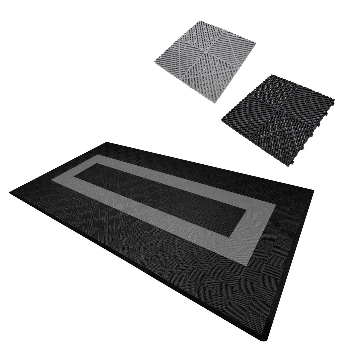 Carrelage de Sol Ventilé Pour Garage Avec Bordure (90 x Noir & 30 Gris)