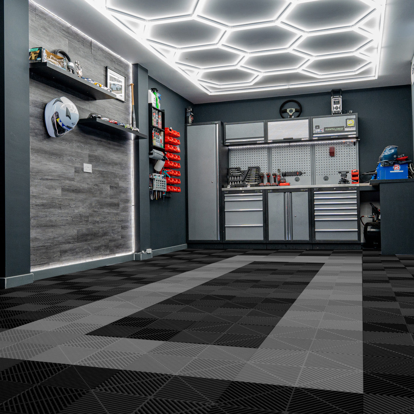 Carrelage de Sol Ventilé Pour Garage Avec Bordure (90 x Noir & 30 Gris)