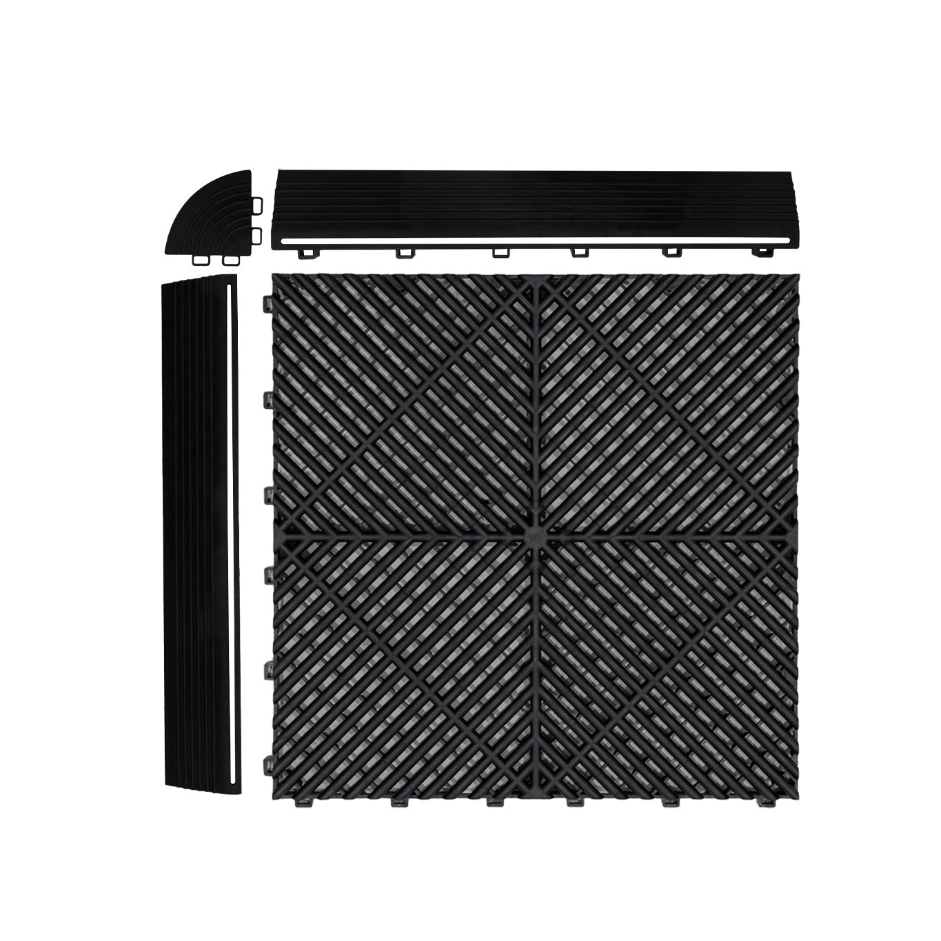 Carrelage de Sol Ventilé Pour Garage Avec Bordure (90 x Noir & 30 Gris)