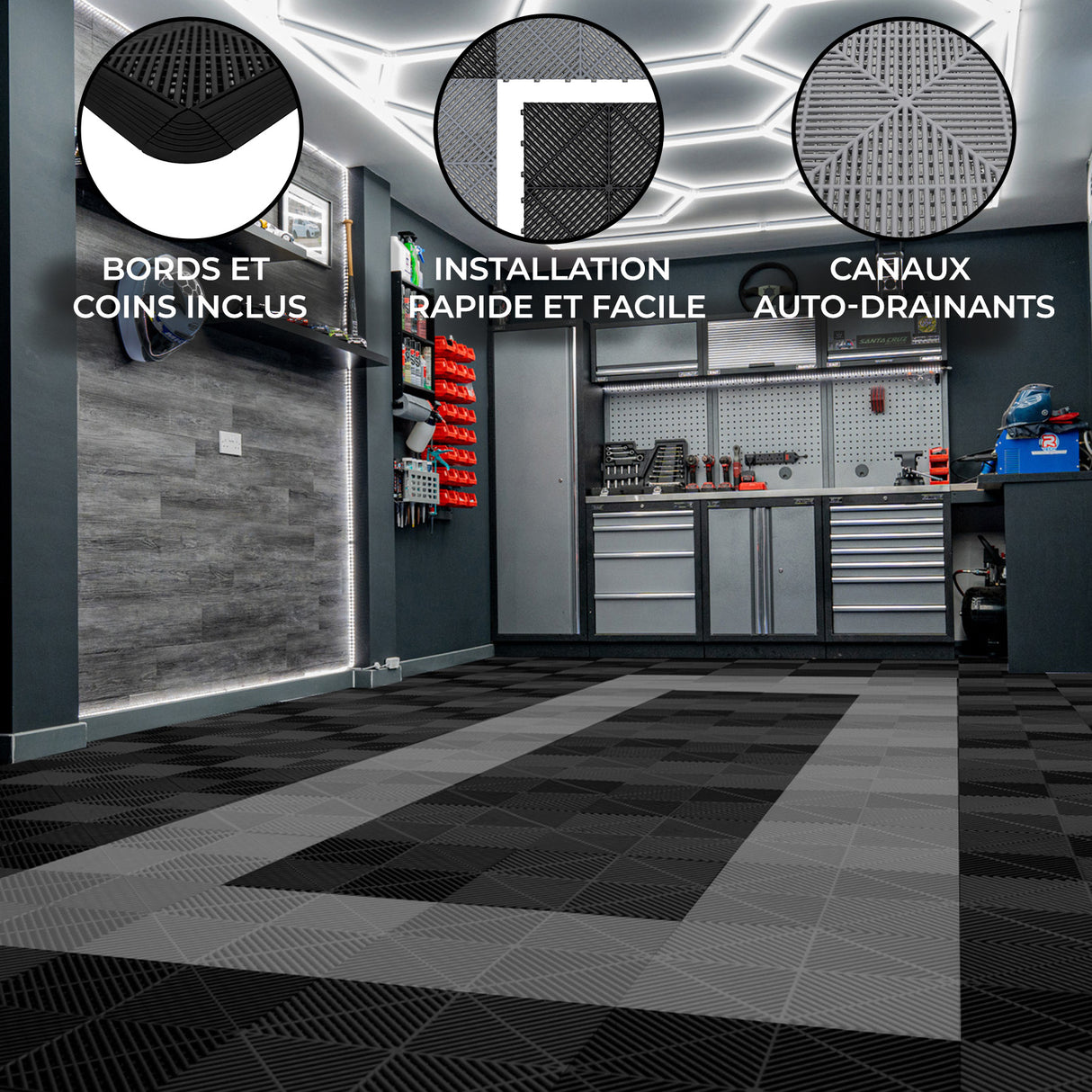 Carrelage de Sol Ventilé Pour Garage Avec Bordure (90 x Noir & 30 Gris)
