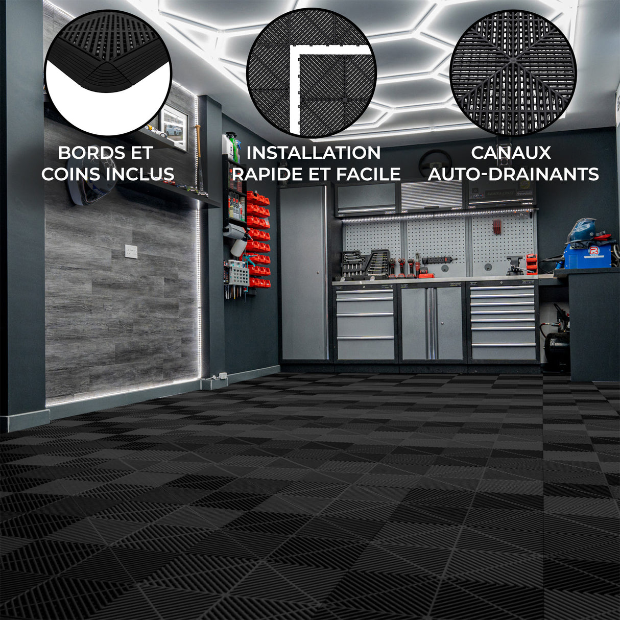 Carrelage de Sol Ventilé Pour Garage x225 Avec Bordure (Noir)