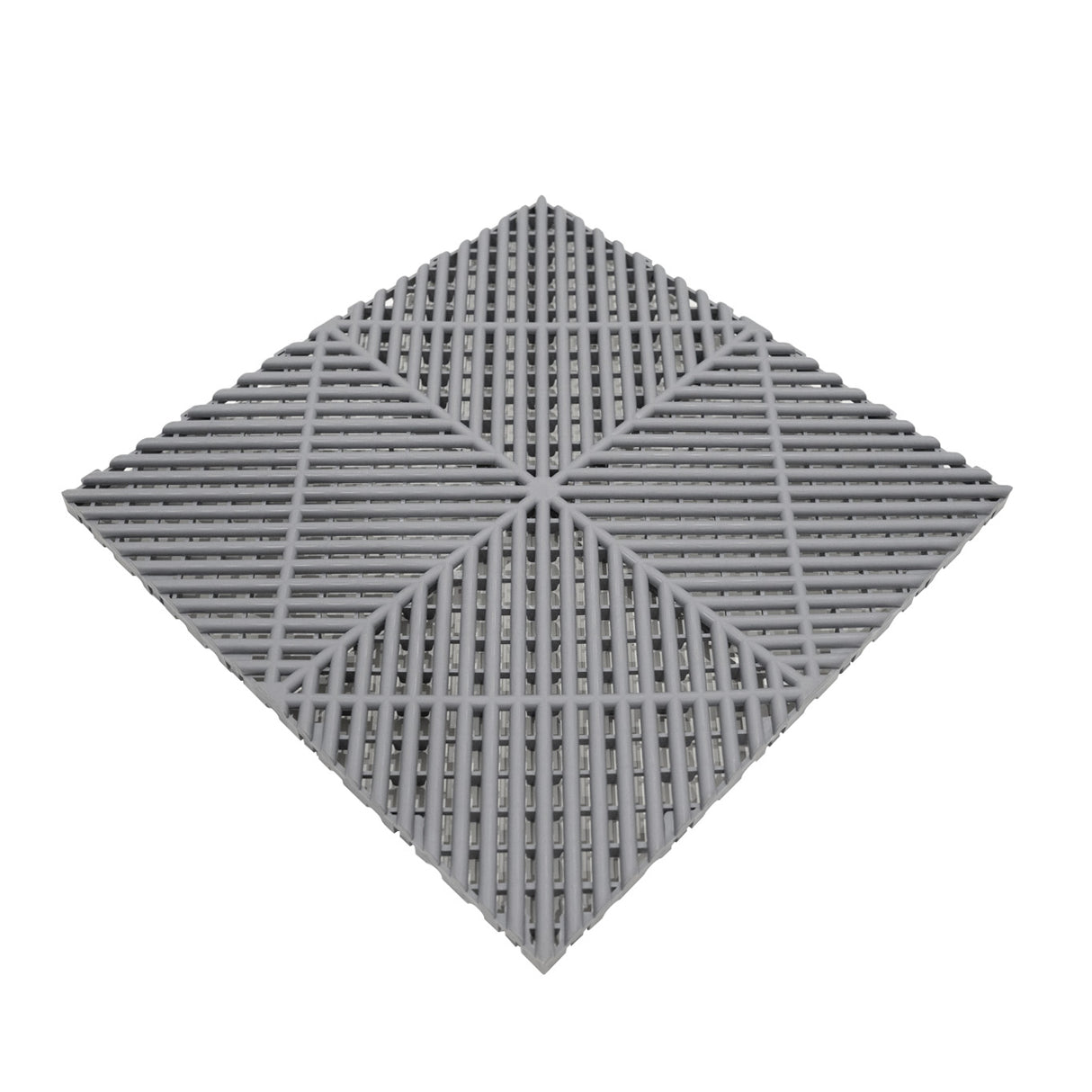 Carrelage de sol ventilé gris pour garage, avec une texture en relief et des bords marqués, idéal pour une bonne évacuation de l'eau