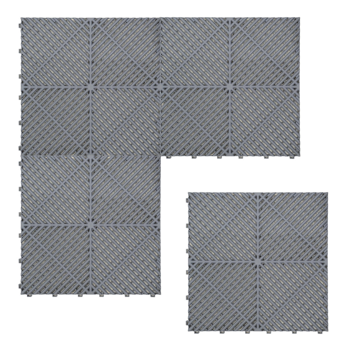 Carrelage de sol ventilé pour garage en gris, avec texture en relief et bordures, conçu pour une installation facile et durable