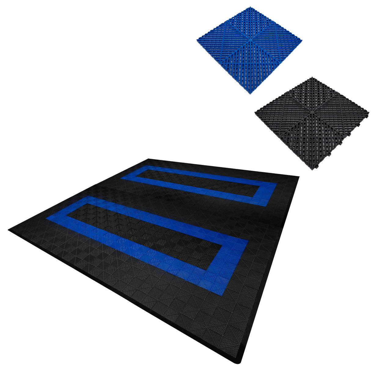 Carrelage de Sol Ventilé Pour Garage Avec Bordure (165 x Noir & 60 Bleu)