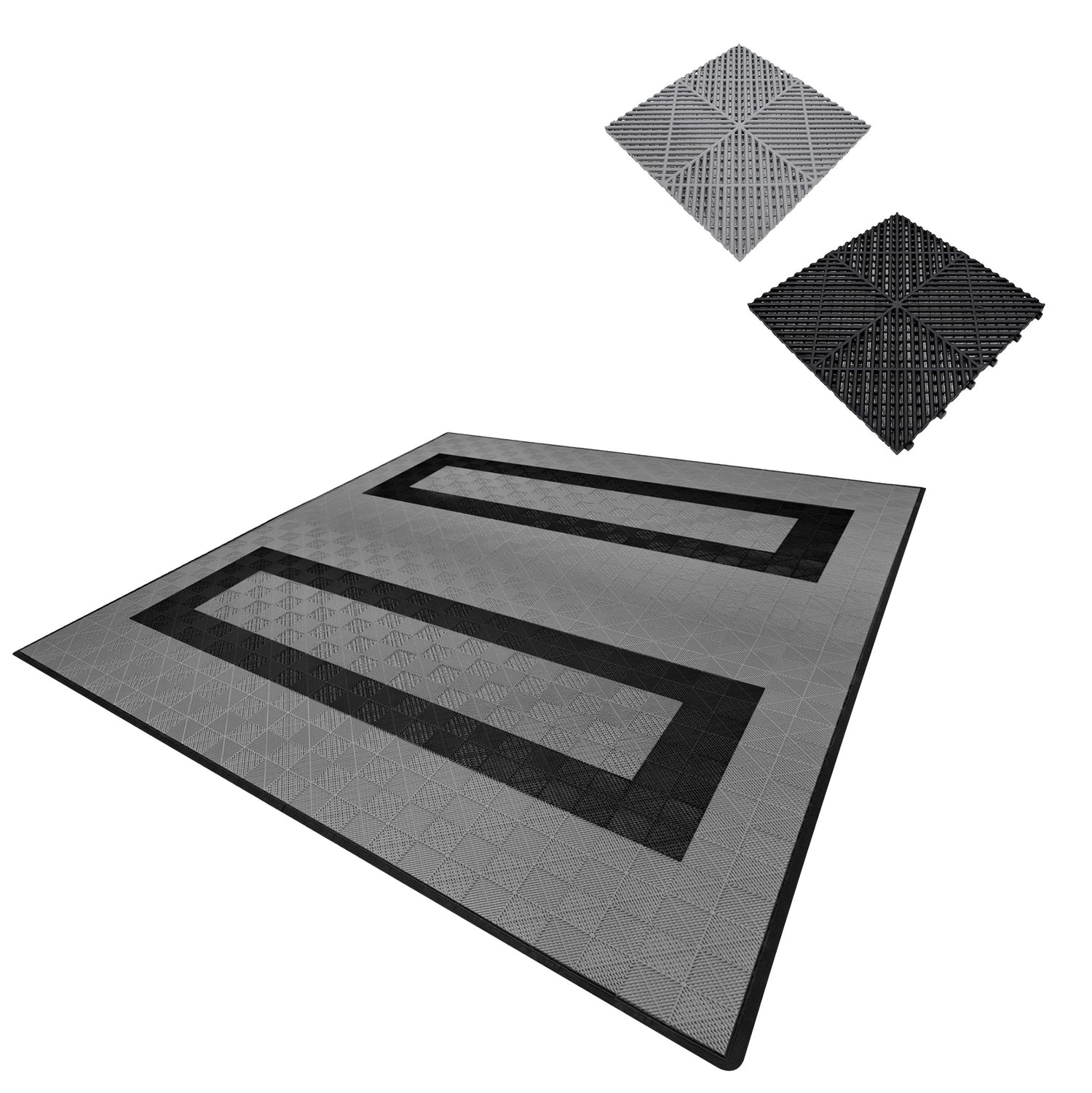 Carrelage de Sol Ventilé Pour Garage Avec Bordure (165 x Gris & 60 Noir)