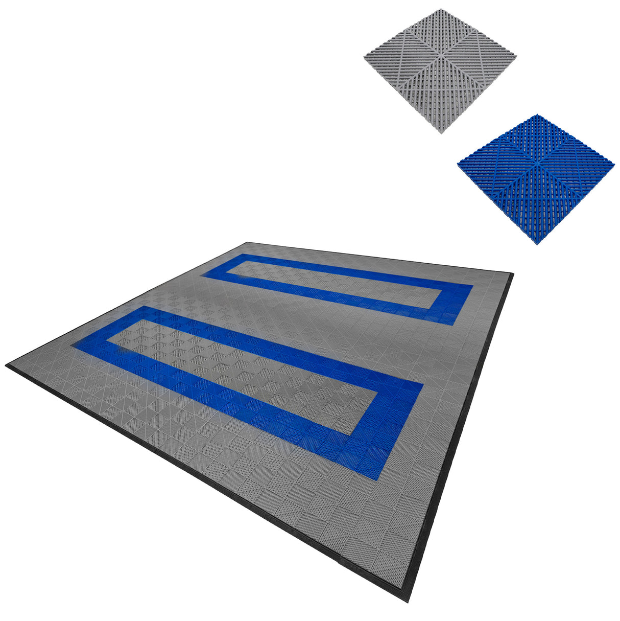 Carrelage de Sol Ventilé Pour Garage Avec Bordure (165 x Gris & 60 Bleu)