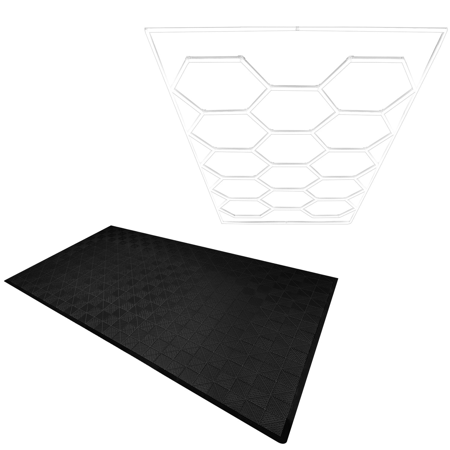 Lampes Hexagones & Carrelage de Sol Ventilé Pour Garage Avec Bordure (x120 Noir)