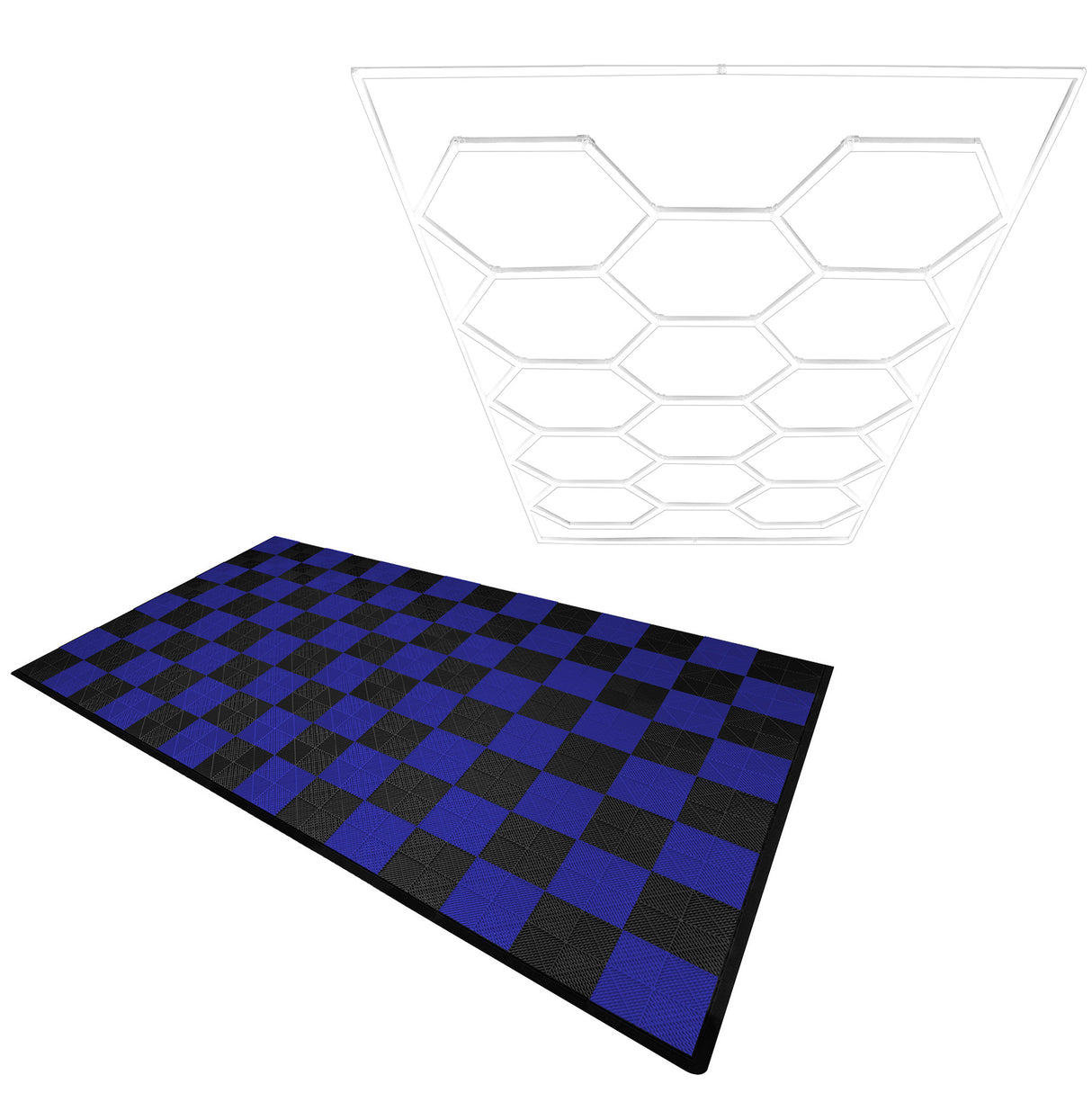Lampes Hexagones & Carrelage de Sol Ventilé Pour Garage Avec Bordure (x60 Noir x60 Bleu)