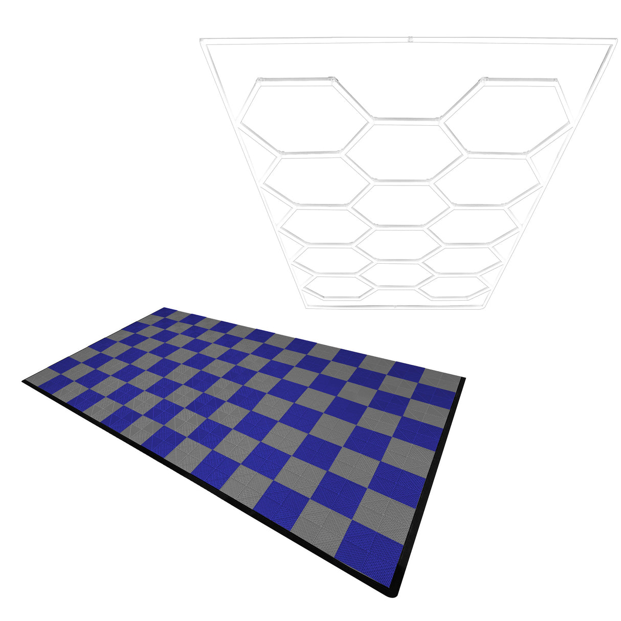 Lampes Hexagones & Carrelage de Sol Ventilé Pour Garage Avec Bordure (x60 Gris x60 Bleu)