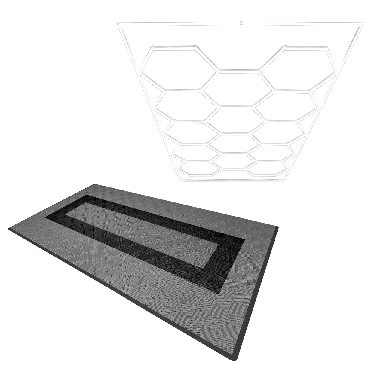 Lampes Hexagones & Carrelage de Sol Ventilé Pour Garage Avec Bordure (x90 Gris x30 Noir)