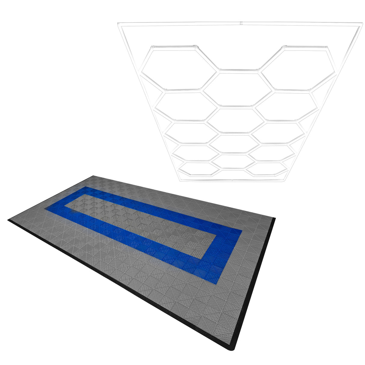 Lampes Hexagones & Carrelage de Sol Ventilé Pour Garage Avec Bordure (x 90 Gris x 30 Bleu)