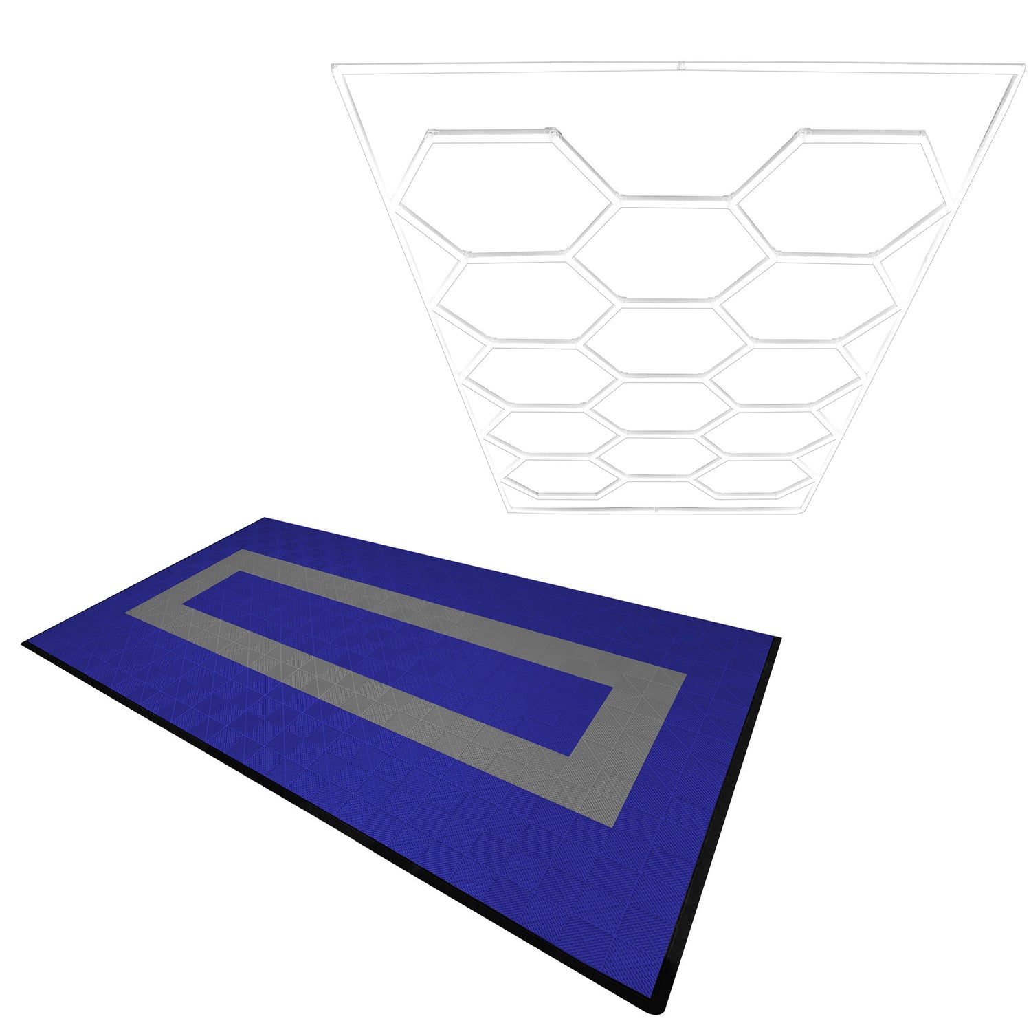Lampes Hexagones & Carrelage de Sol Ventilé Pour Garage Avec Bordure (x90 Bleu x30 Gris)