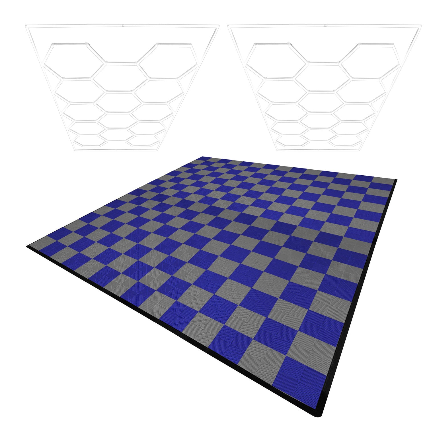 Lampes Hexagones & Carrelage de Sol Ventilé Pour Garage Avec Bordure (x120 Gris x120 Bleu)