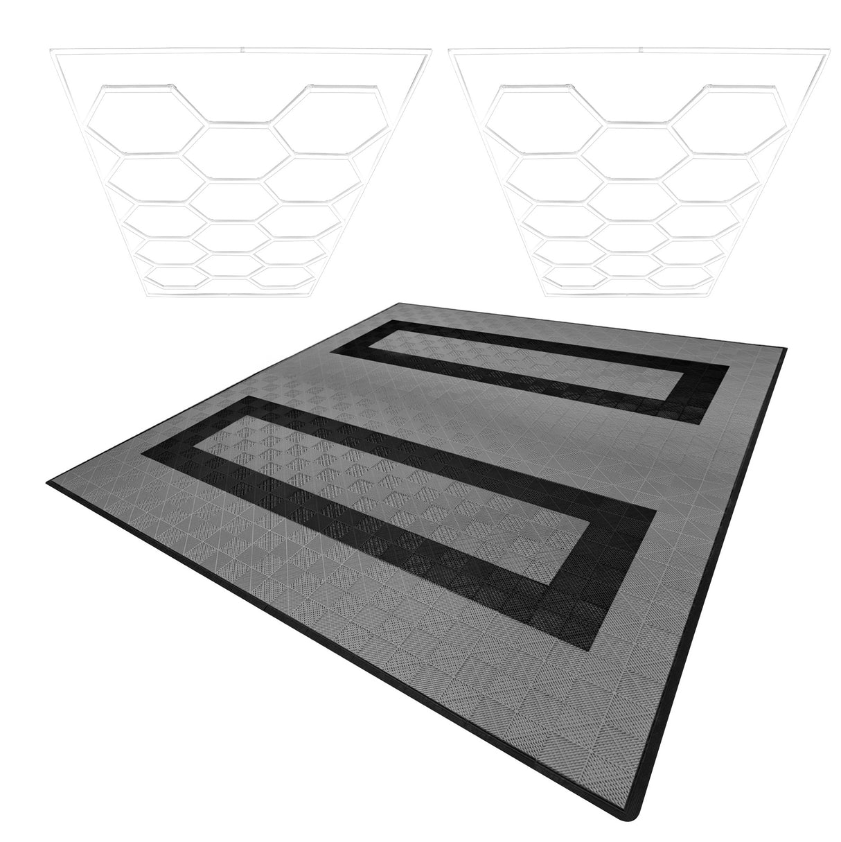 Lampes Hexagones & Carrelage de Sol Ventilé Pour Garage Avec Bordure (x165 Gris x60 Noir)